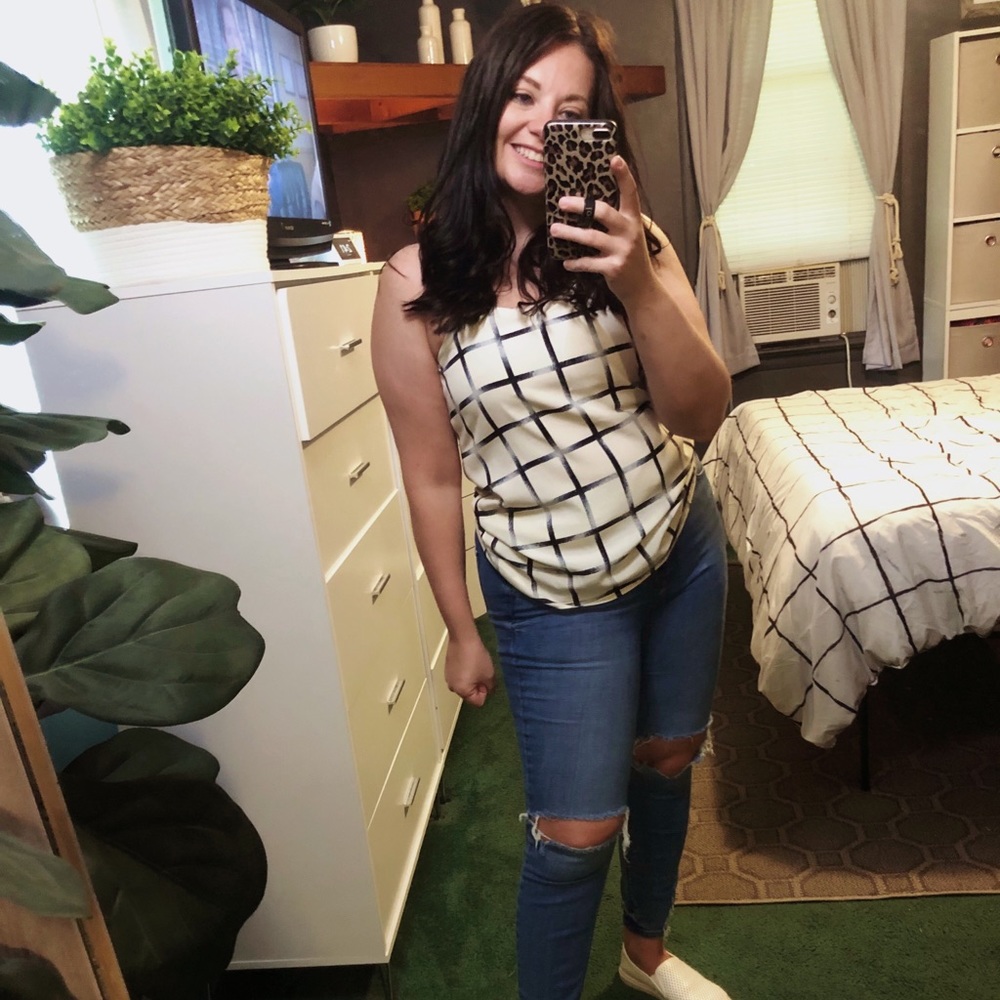 Pink Lily Black and White Patterned Tank